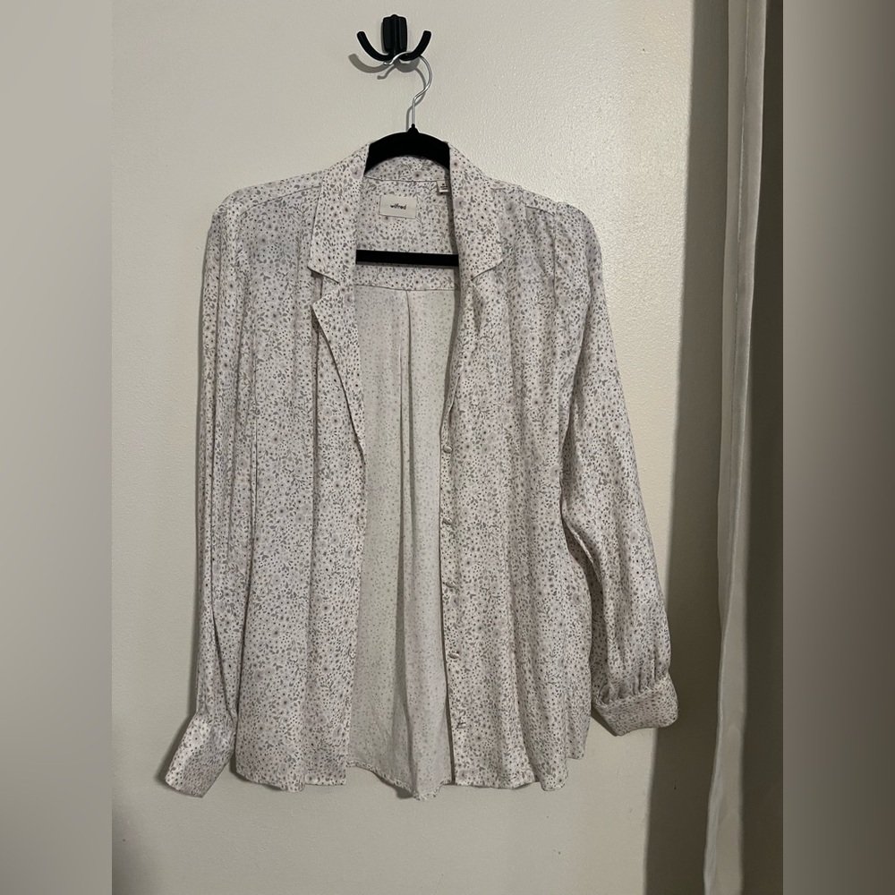 Wilfred Aritzia White Printed Button-Front Women's Blouse